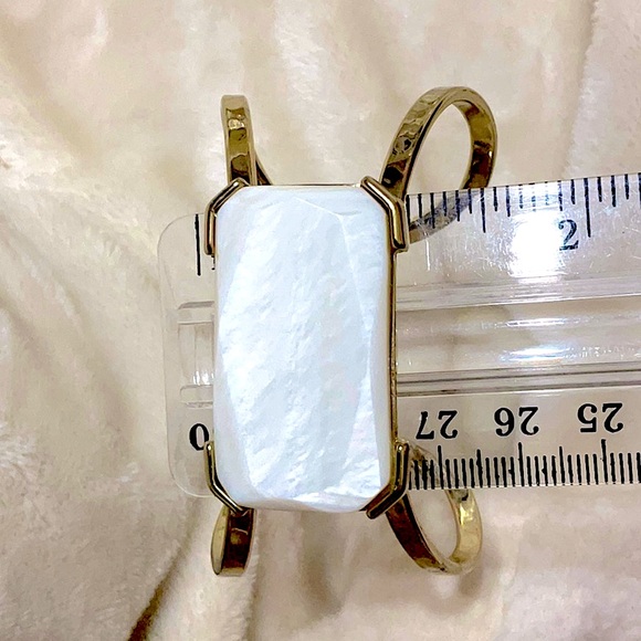 Goldtone Hammered Open Cuff Bangle Bracelet with MOP Center Accent - Picture 8 of 8